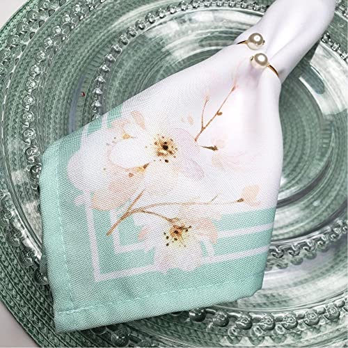 Charlo's Cloth Napkins Set of 4 Water Green Floral 16" by 16" - Green - Loft&Timber