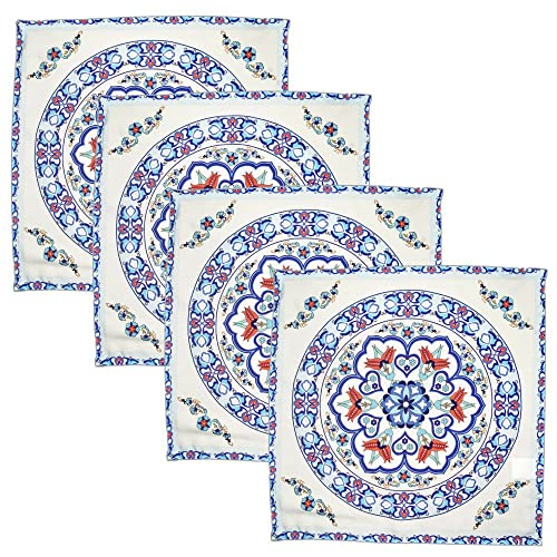Charlo's Cloth Napkins Set of 4 Beautiful Mandala 16" by 16" Dining Table Reusable Washable Blue - Loft&Timber