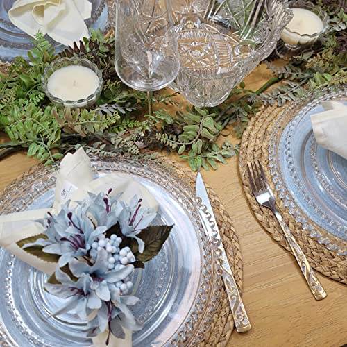 Maison Charlo Set of 4 Ice Blue Lilies Flower Celebration Napkin Rings - Loft&Timber