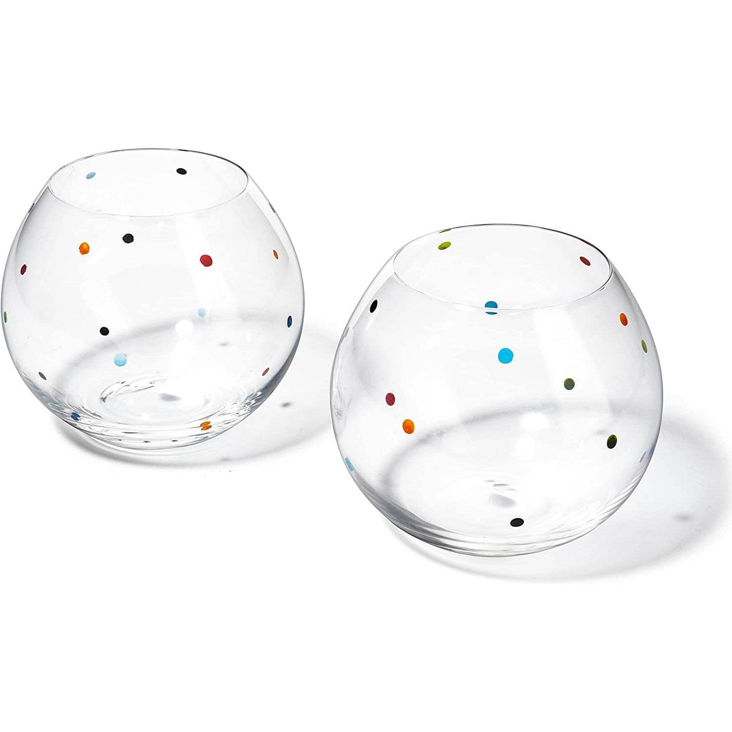 Polka Dot Set of 2 Stemless Bubble Wine Glasses 18 oz by The Wine Savant - Polka Dot Rainbow Glasses, Colored Wine Glasses, Bubble Glasses, Unique Tumblers Gift Idea For Everyday, Weddings, Parties - Loft&Timber