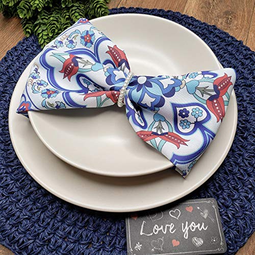 Charlo's Cloth Napkins Set of 4 Beautiful Mandala 16" by 16" Dining Table Reusable Washable Blue - Loft&Timber