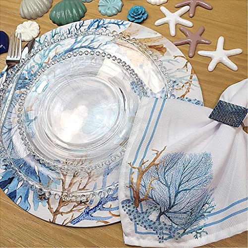 Charlo's Cloth Napkins Set of 4 Blue Coral 16" by 16" - Blue - Loft&Timber