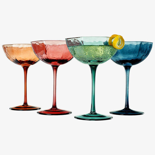 Khen Cocktail, Martini & Champagne Luxury Angled Coupe Glasses 6 oz | Set of 4 | Muted Colored - Loft&Timber