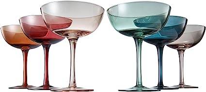 Cocktail & Champagne Coupe Glasses Coupe Cocktail Glasses 7 oz | Set of 6 | Pastel Colored Crystal Cocktail Glassware for Champagne, Martini, Manhattan Goblet Cocktails, Glassware - Luxury Gift Box - Loft&Timber