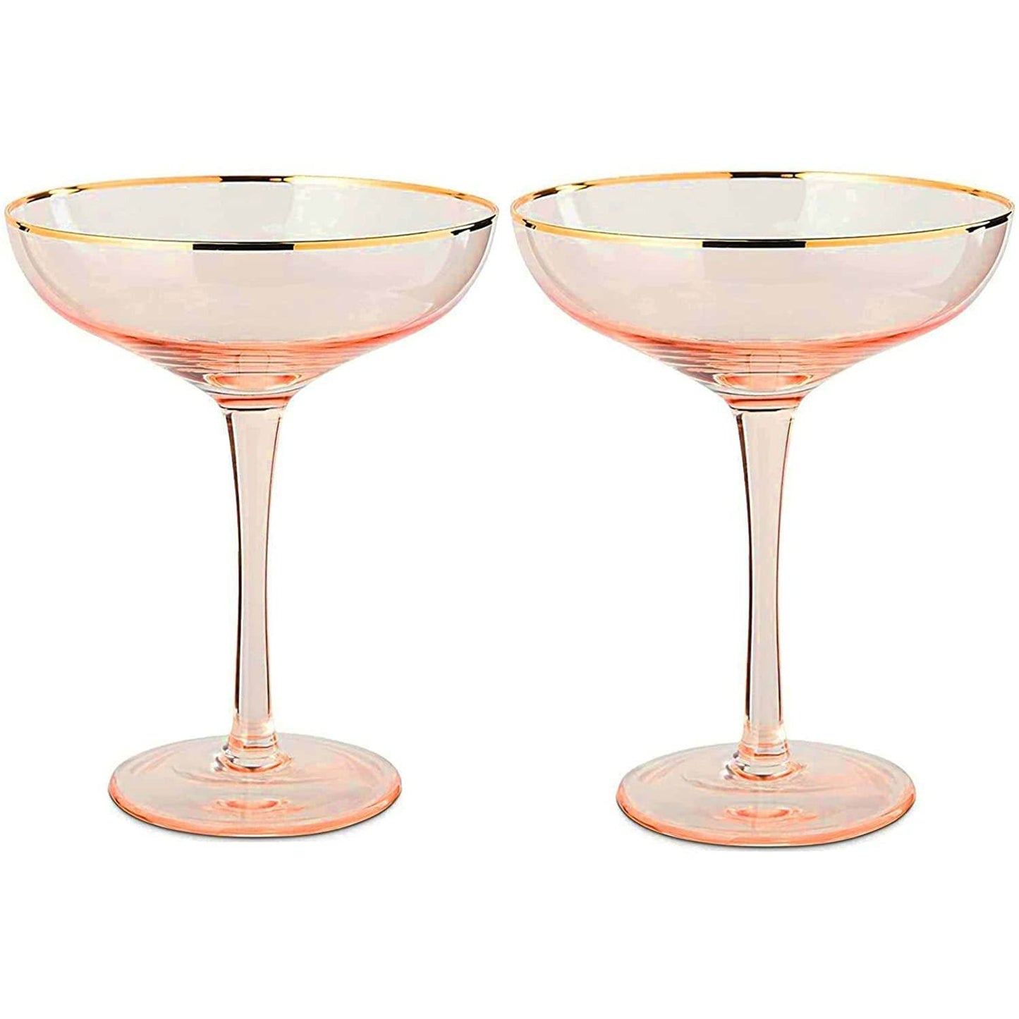 The Wine Savant Colored Blush Pink & Gilded Rim Coupe Glass, Large 9oz Cocktail & Champagne Glasses 2-Set Vibrant Color Short Gold Vintage Tumblers, No Stem Margarita, Glassware Gift Idea (Coupe) - Loft&Timber