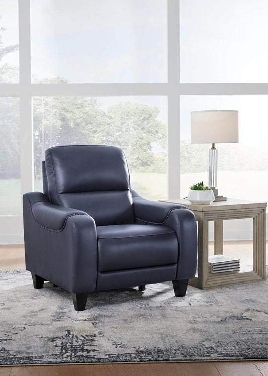 Mercomatic Contemporary Leather Match Wall Hugger Power Recliner with Adjustable Headrest in Blue - Loft&Timber