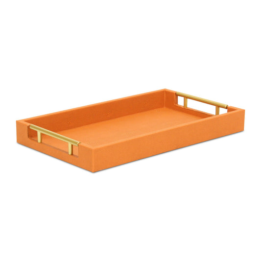 16" Orange And Gold Faux Shagreen Handmade Serving Tray With Handles - Loft&Timber