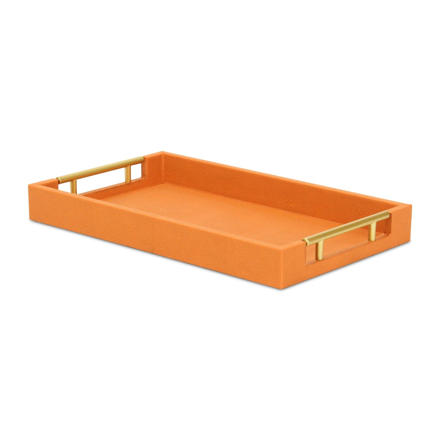 16" Orange And Gold Faux Shagreen Handmade Serving Tray With Handles - Loft&Timber
