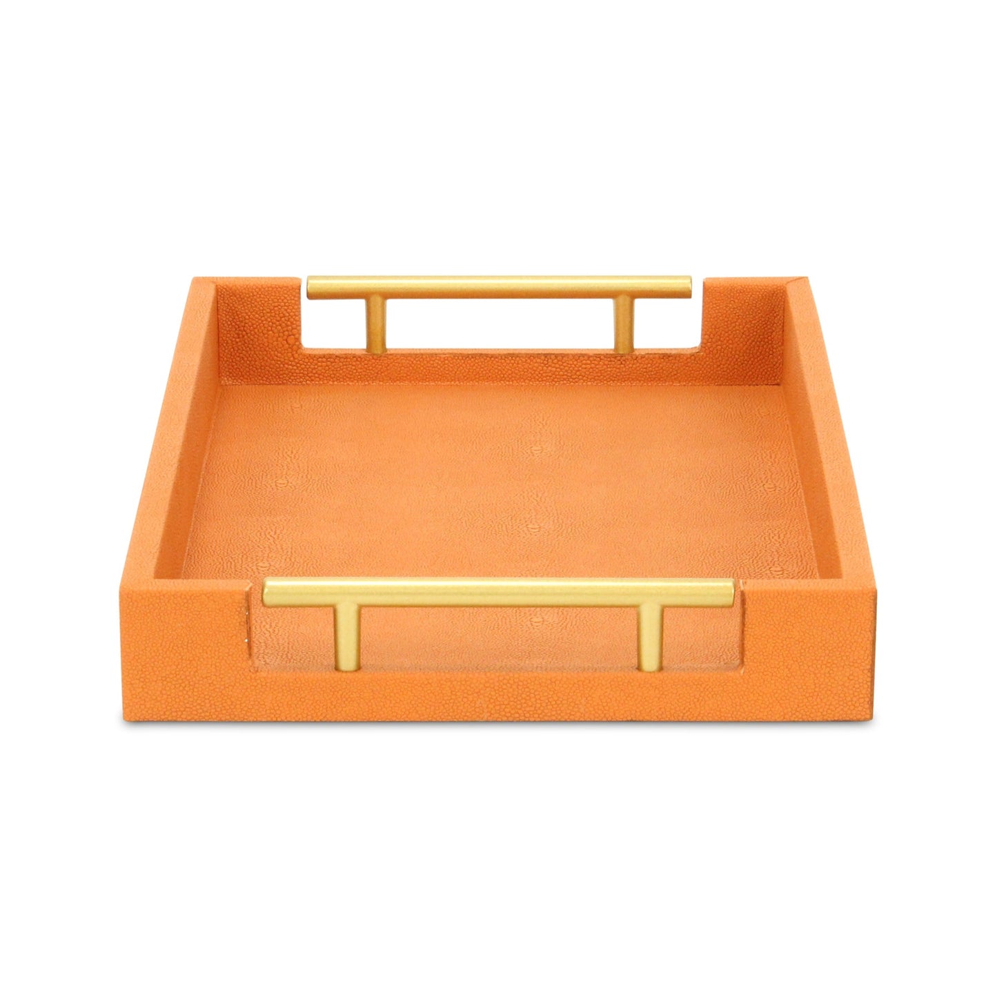 16" Orange And Gold Faux Shagreen Handmade Serving Tray With Handles - Loft&Timber