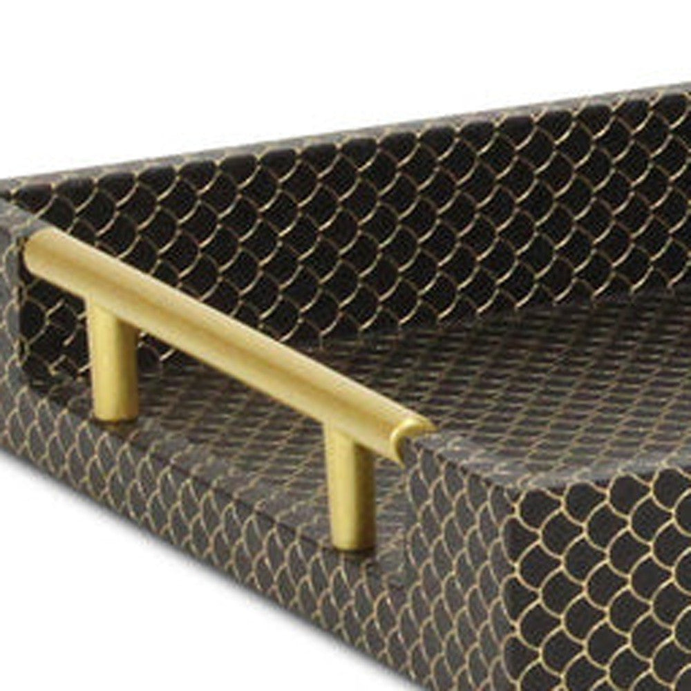 16" Black And Gold Geometric Print Handmade Serving Tray - Loft&Timber