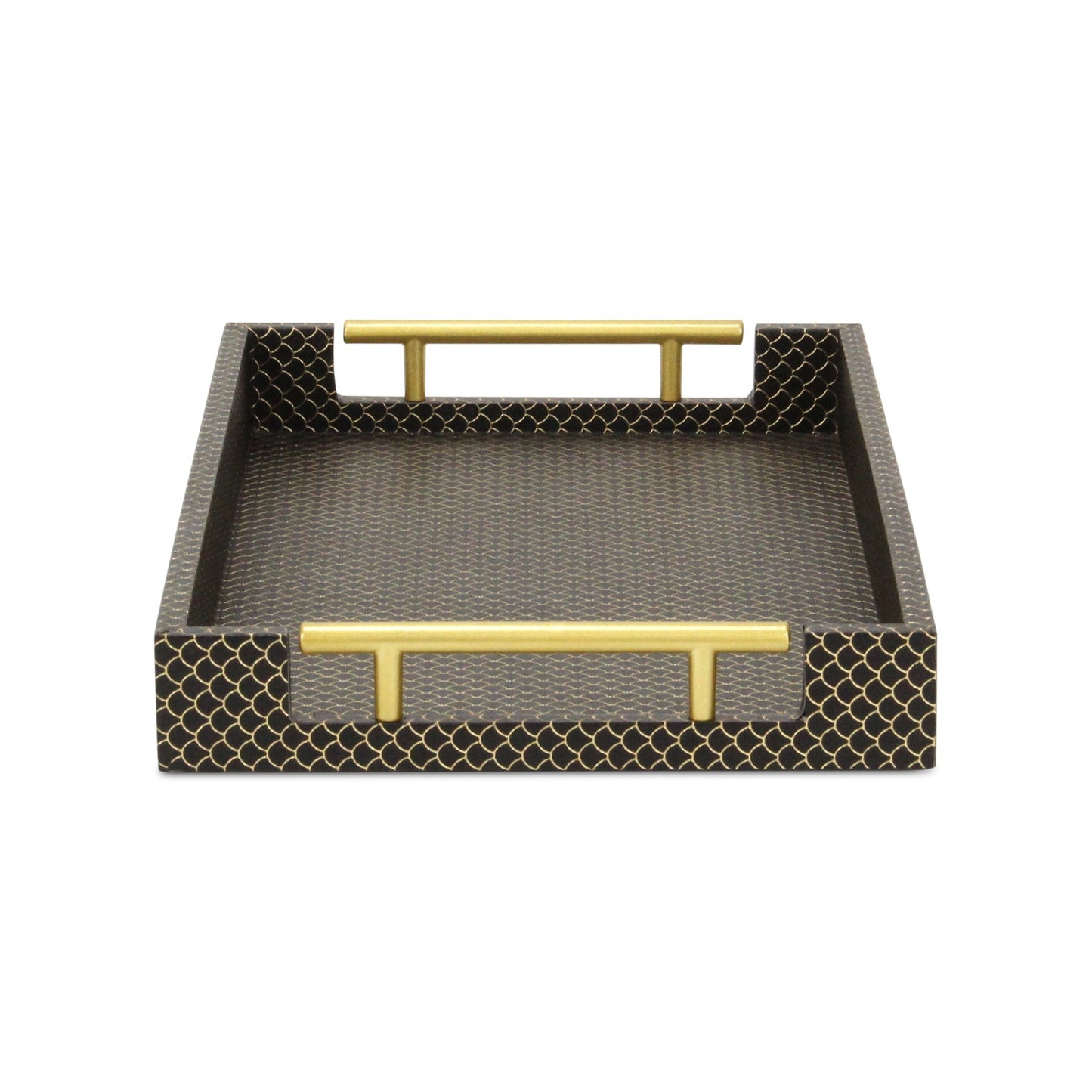 16" Black And Gold Geometric Print Handmade Serving Tray - Loft&Timber