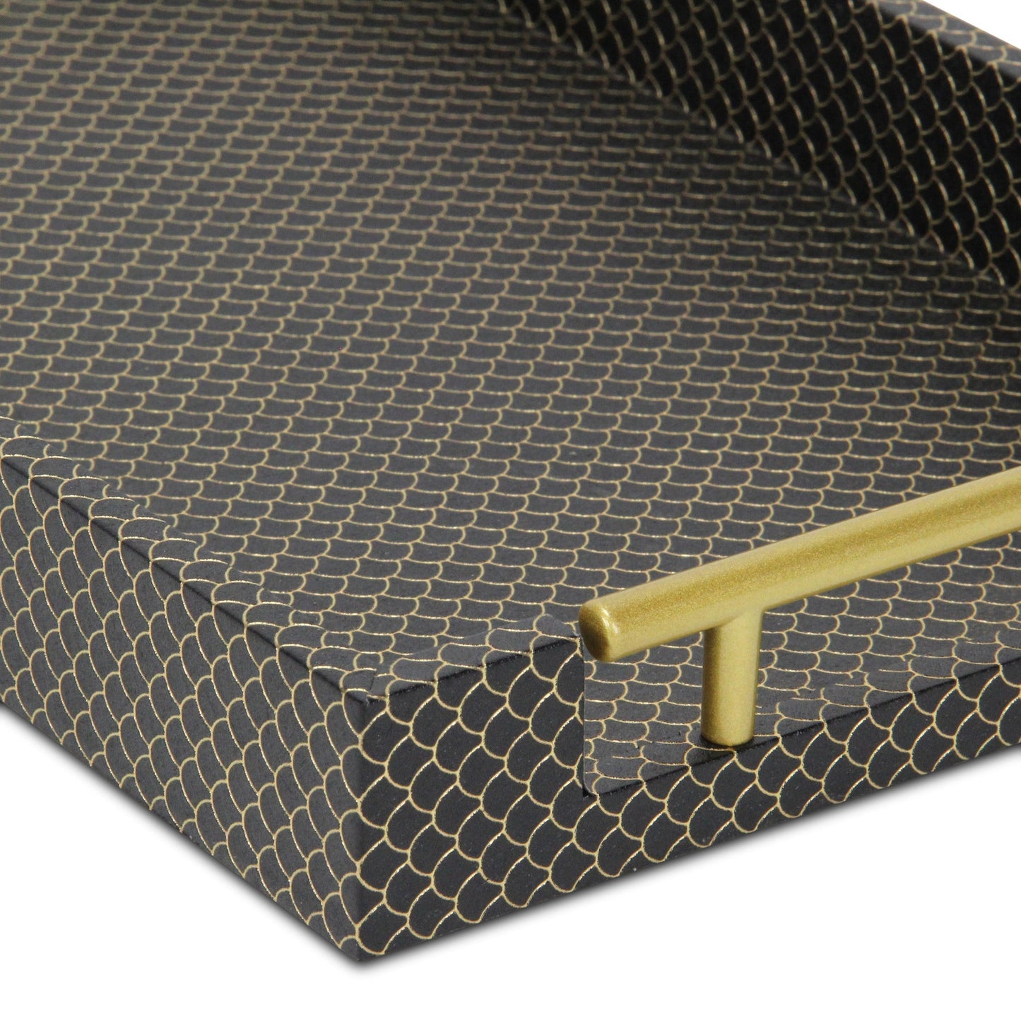 16" Black And Gold Geometric Print Handmade Serving Tray - Loft&Timber