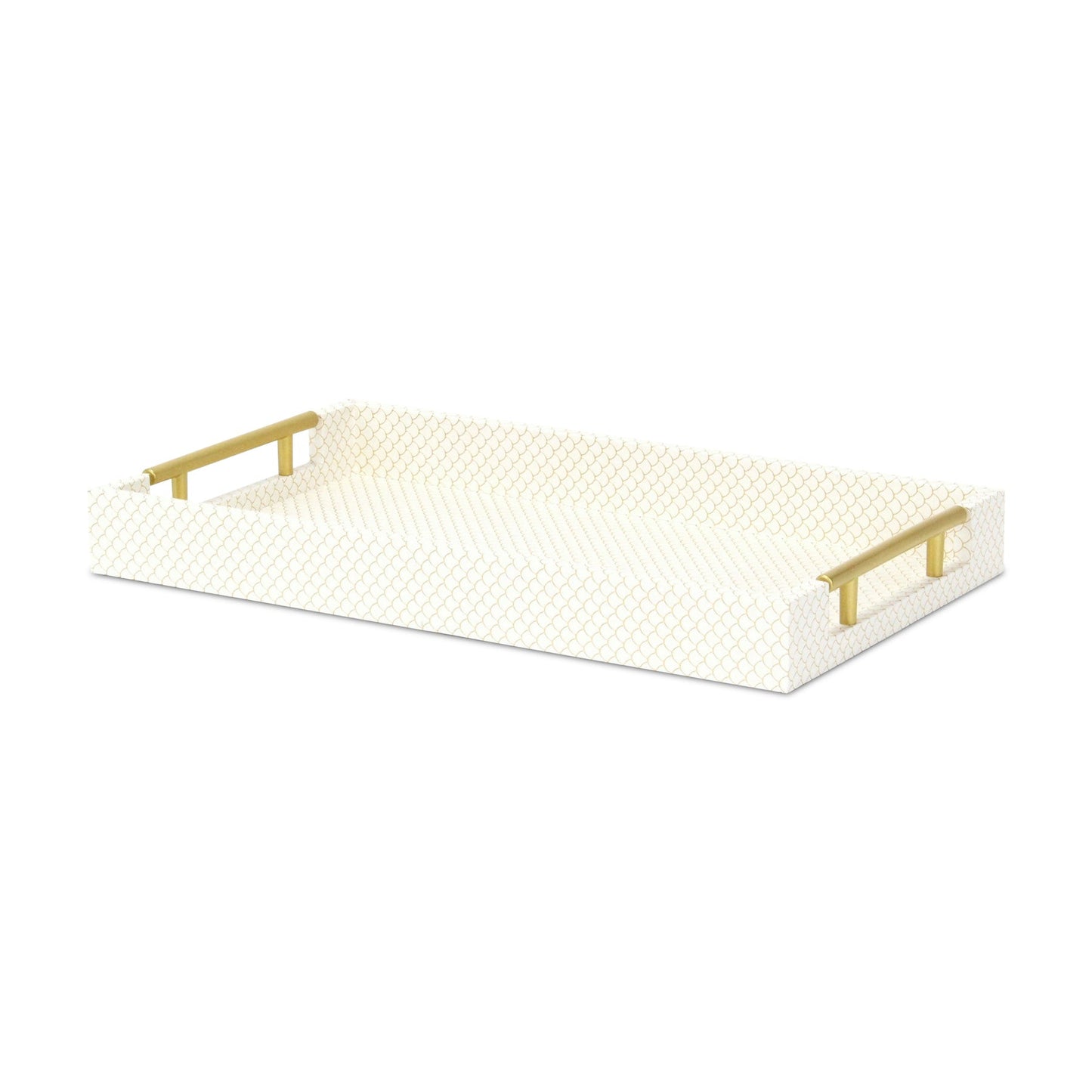 16" Ivory And Gold Geometric Print Handmade Serving Tray With Handles - Loft&Timber