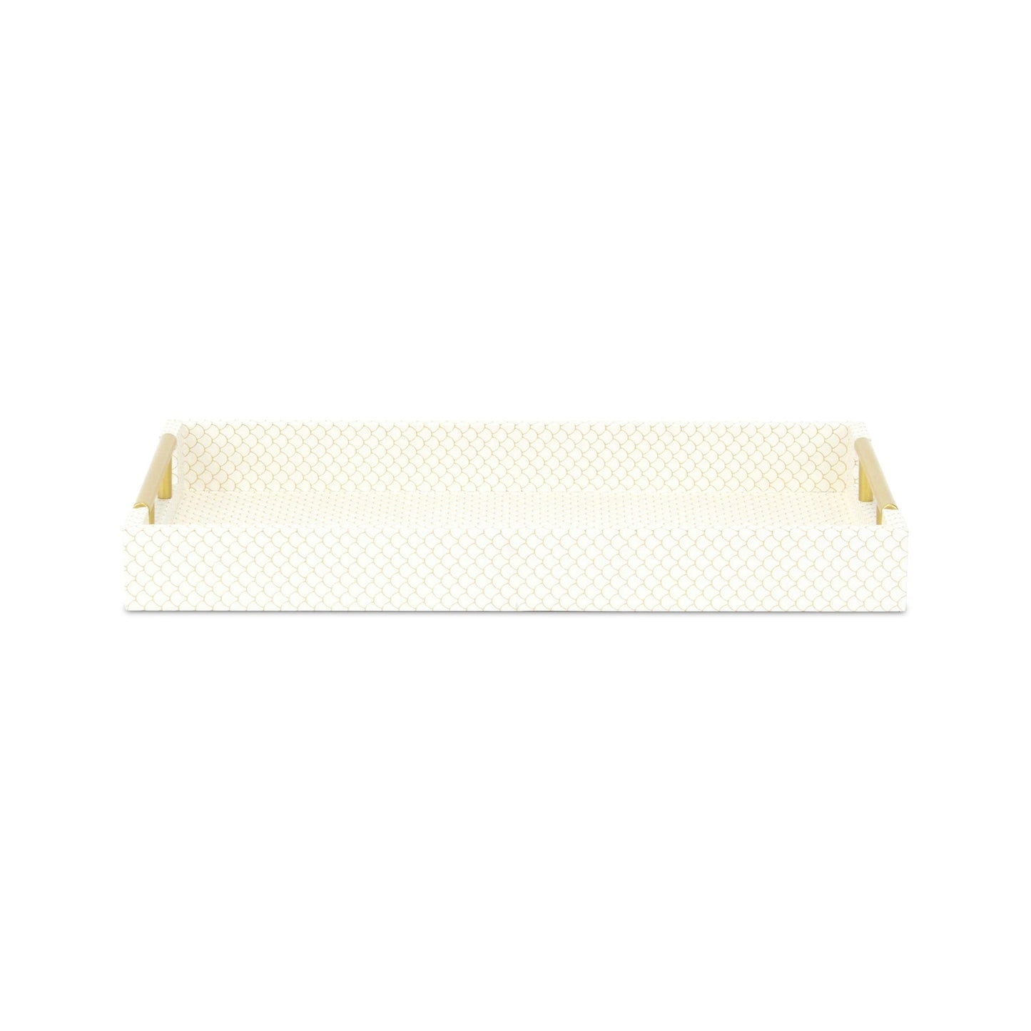 16" Ivory And Gold Geometric Print Handmade Serving Tray With Handles - Loft&Timber