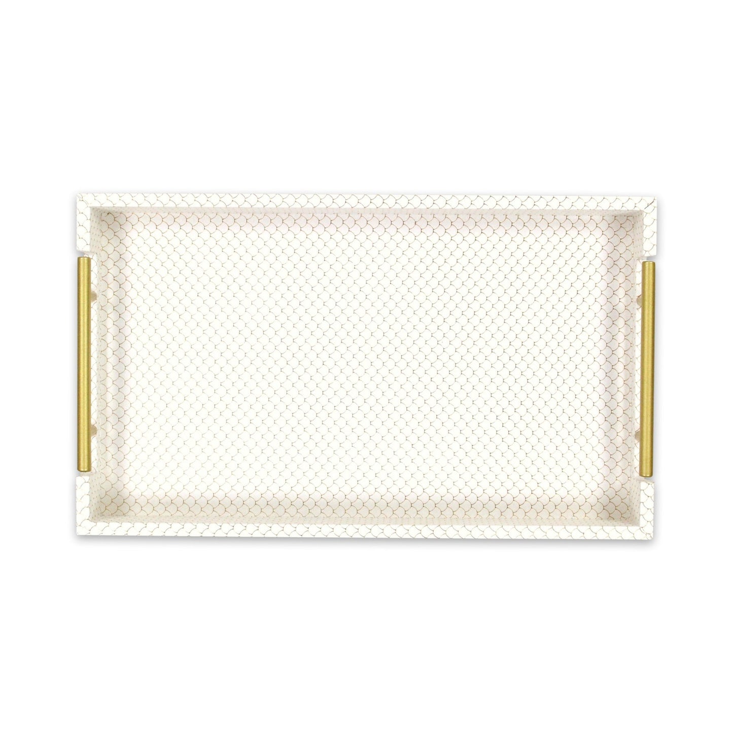 16" Ivory And Gold Geometric Print Handmade Serving Tray With Handles - Loft&Timber
