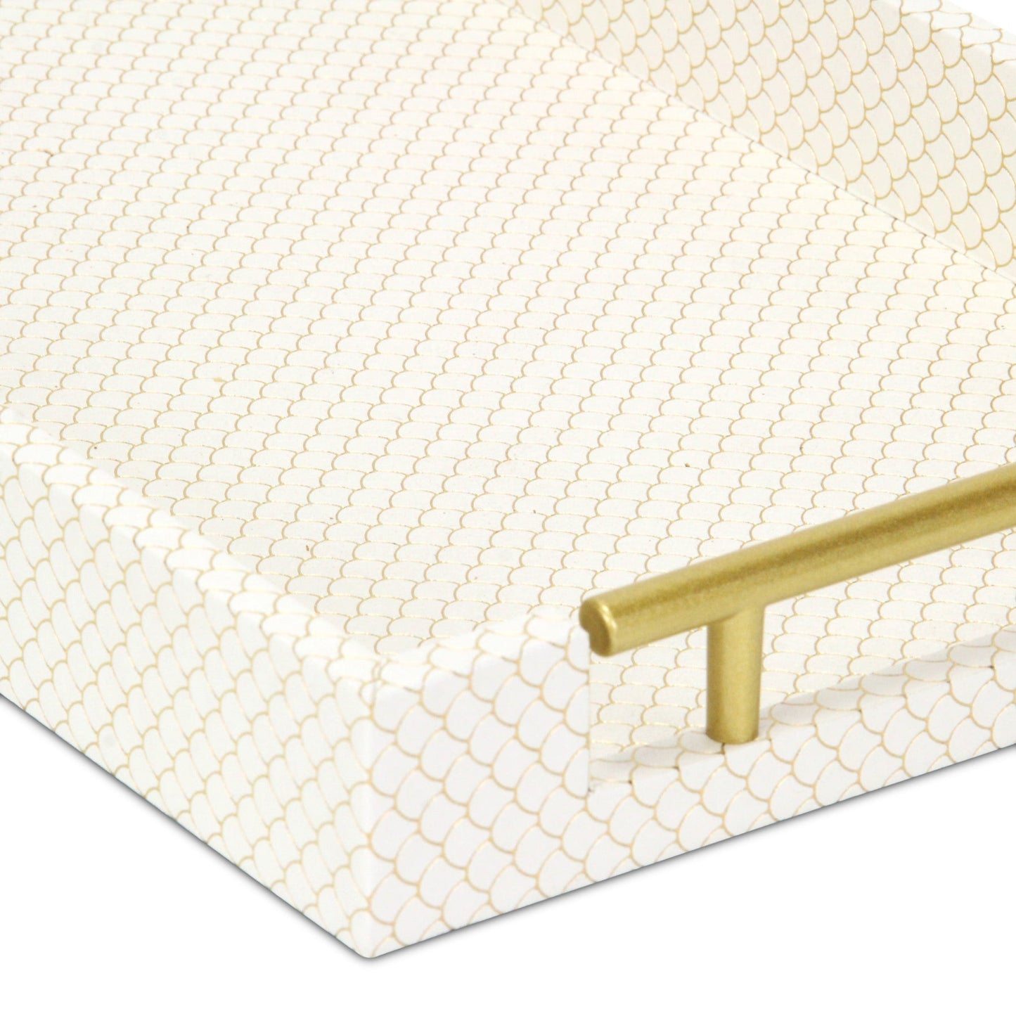 16" Ivory And Gold Geometric Print Handmade Serving Tray With Handles - Loft&Timber