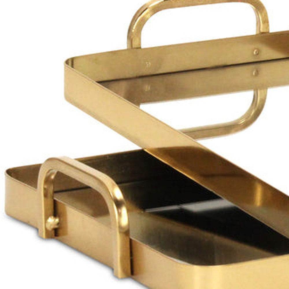 Set of Two Gold And Mirrored Glass Handmade Serving Trays - Loft&Timber
