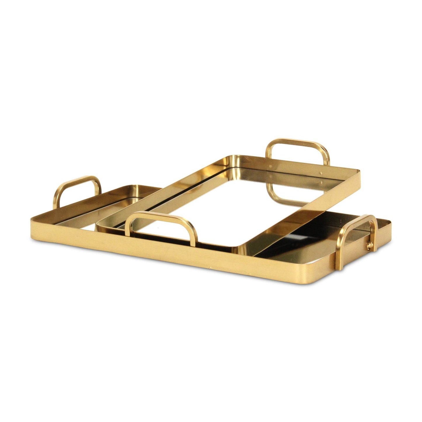 Set of Two Gold And Mirrored Glass Handmade Serving Trays - Loft&Timber