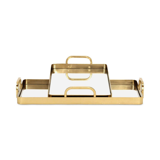 Set of Two Gold And Mirrored Glass Handmade Serving Trays - Loft&Timber