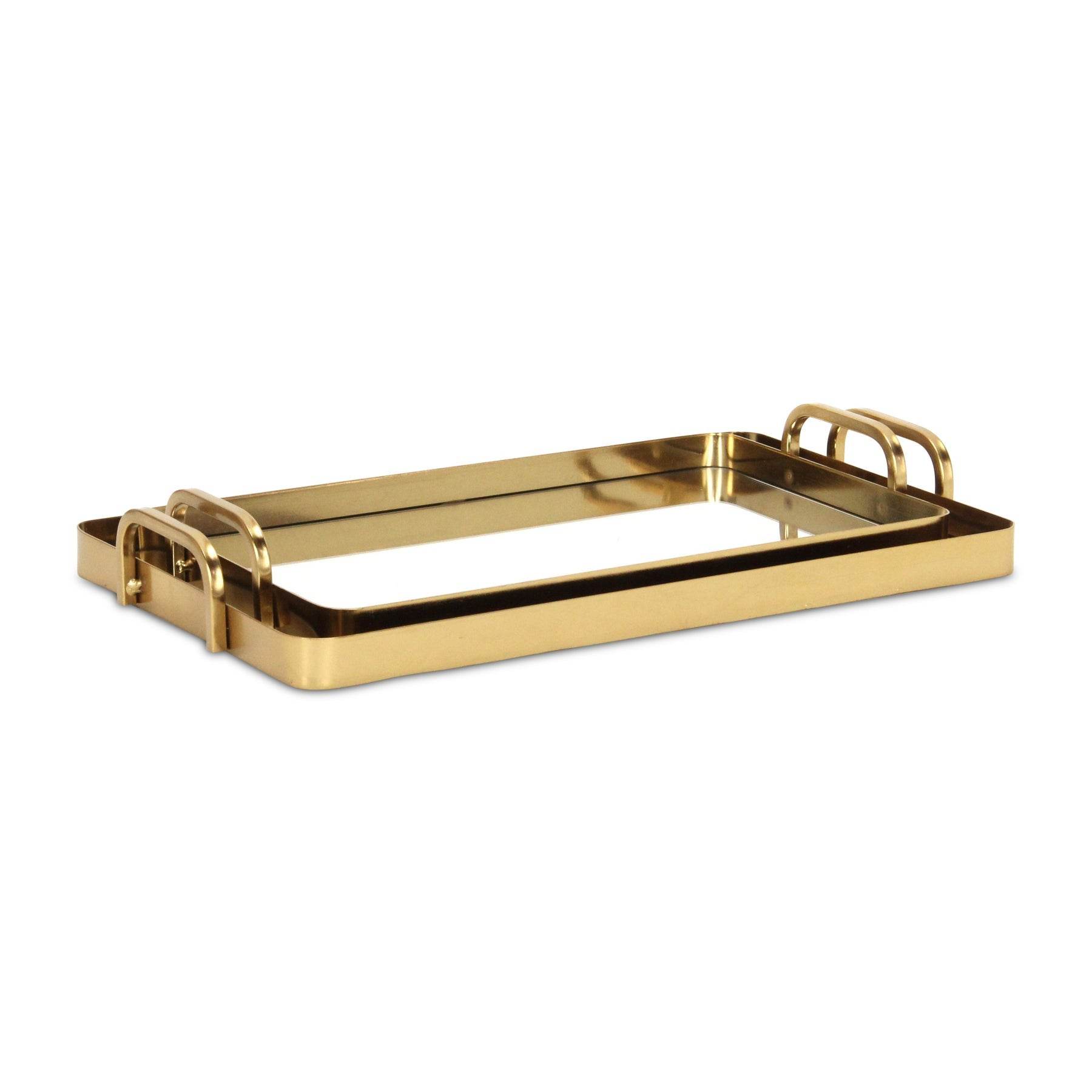 Set of Two Gold And Mirrored Glass Handmade Serving Trays - Loft&Timber