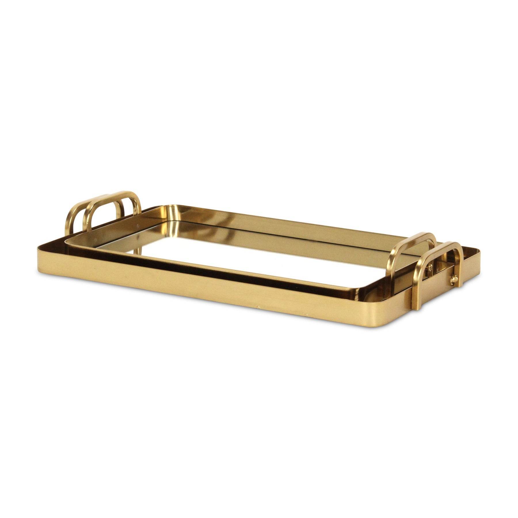 Set of Two Gold And Mirrored Glass Handmade Serving Trays - Loft&Timber