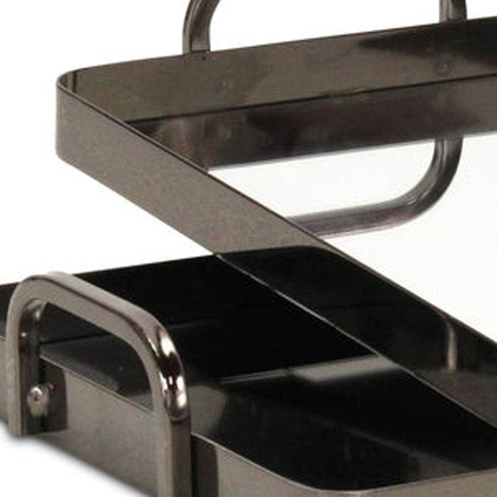 Set of Two Pewter Aluminum And Mirrored Glass Handmade Serving Trays - Loft&Timber