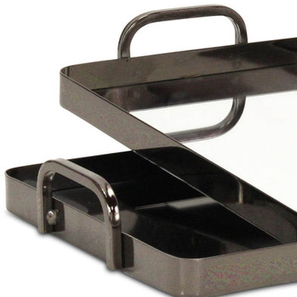 Set of Two Pewter Aluminum And Mirrored Glass Handmade Serving Trays - Loft&Timber