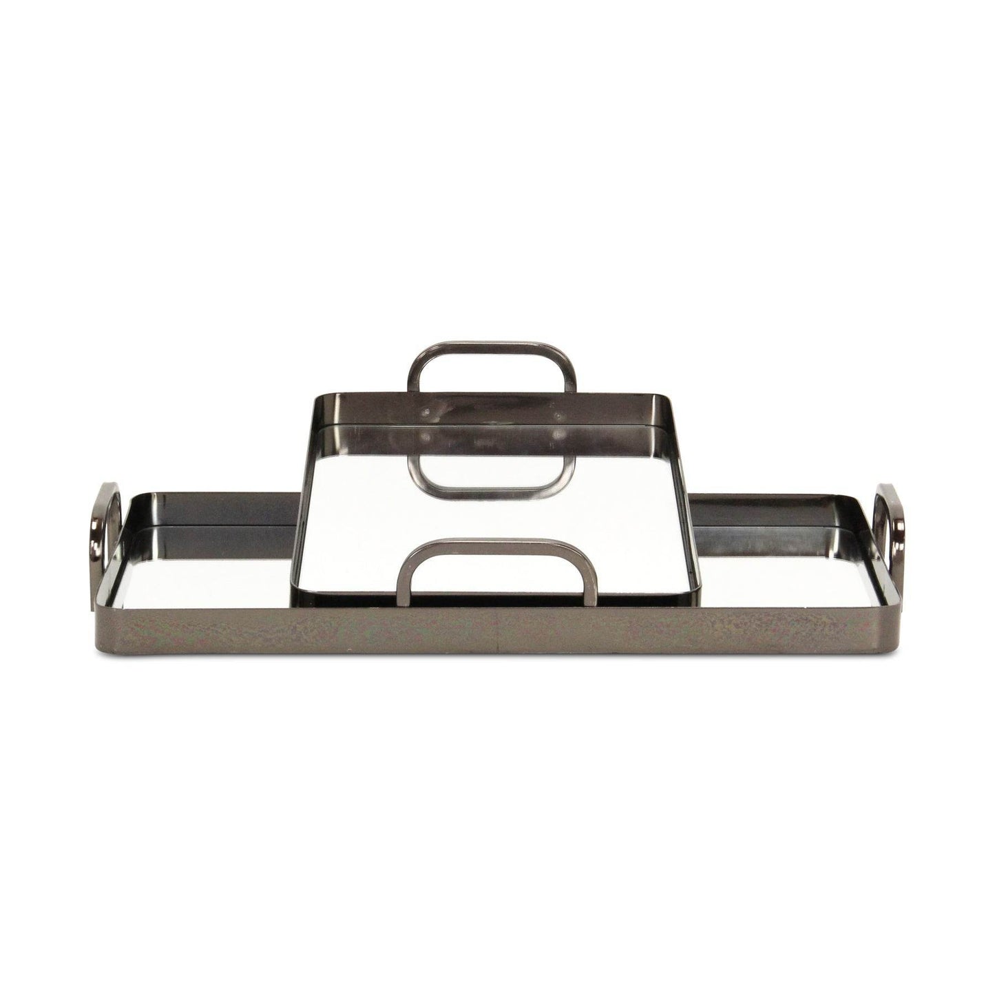 Set of Two Pewter Aluminum And Mirrored Glass Handmade Serving Trays - Loft&Timber