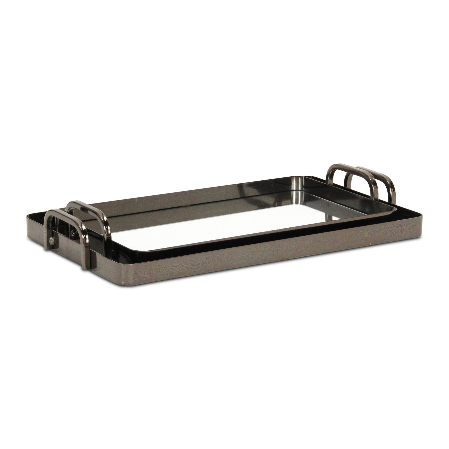 Set of Two Pewter Aluminum And Mirrored Glass Handmade Serving Trays - Loft&Timber