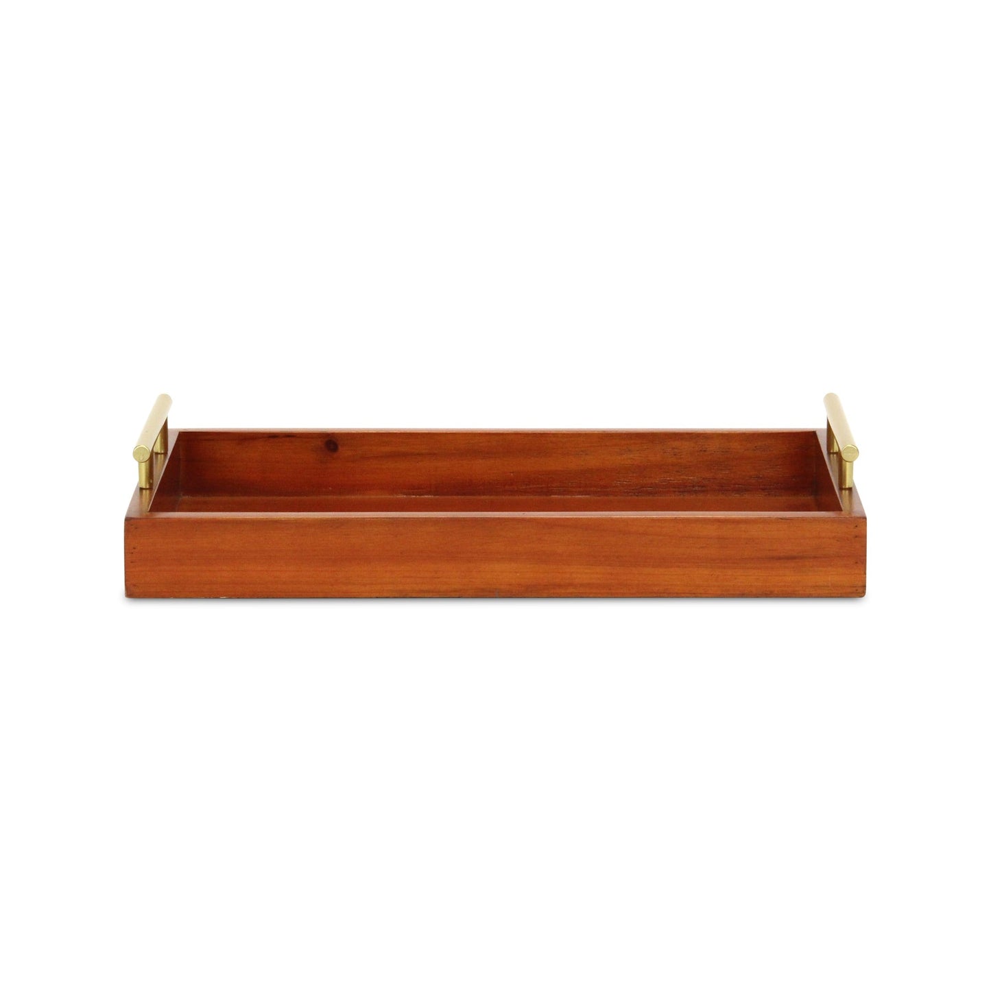 16" Brown And Gold Solid Wood Handmade Serving Tray With Handles - Loft&Timber