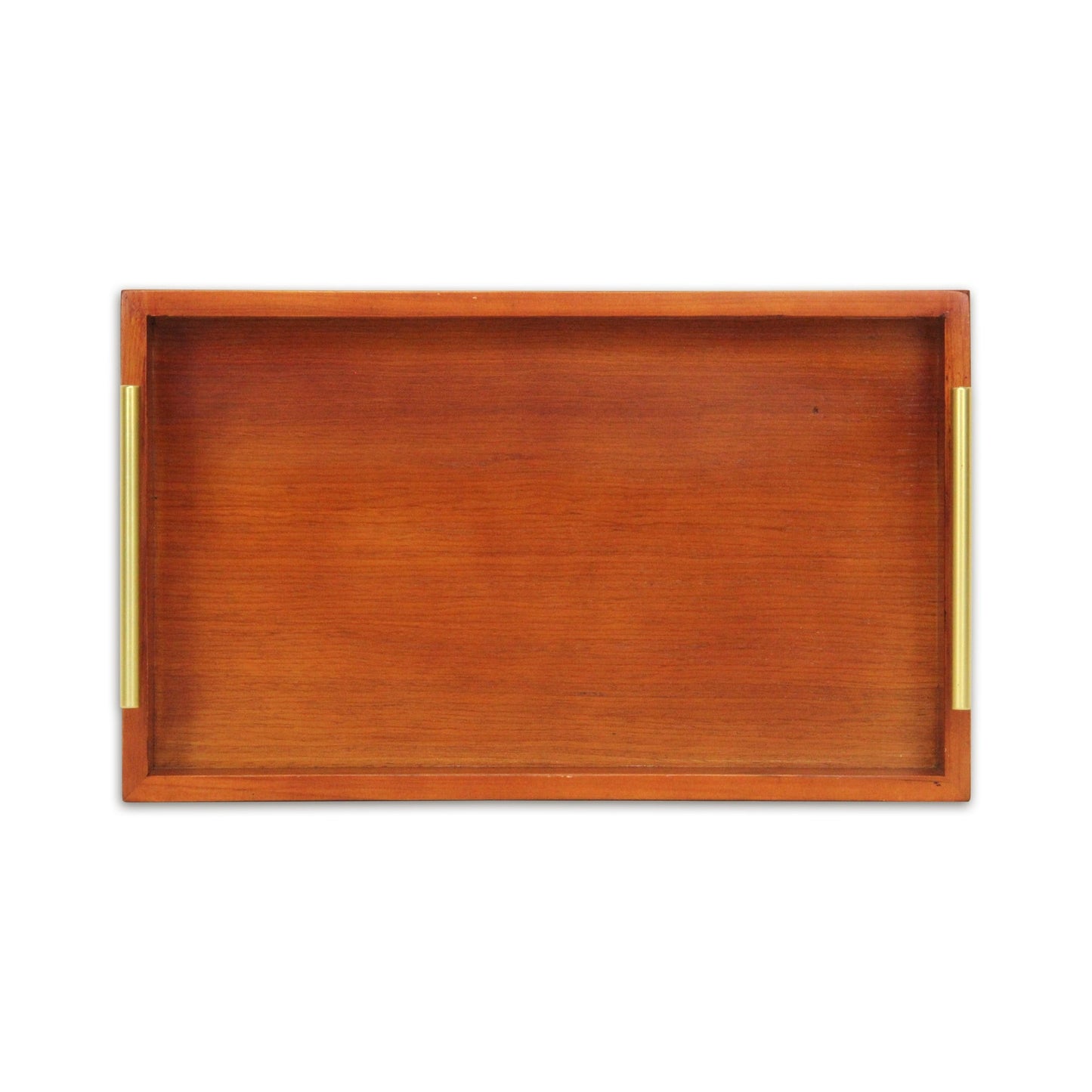 16" Brown And Gold Solid Wood Handmade Serving Tray With Handles - Loft&Timber