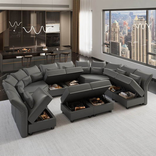 Faux Leather Modular Sectional Sofa - Loft&Timber