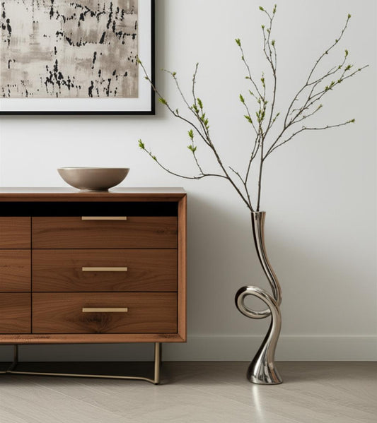 39" Silver Trumpet Aluminum Floor Vase - Loft&Timber