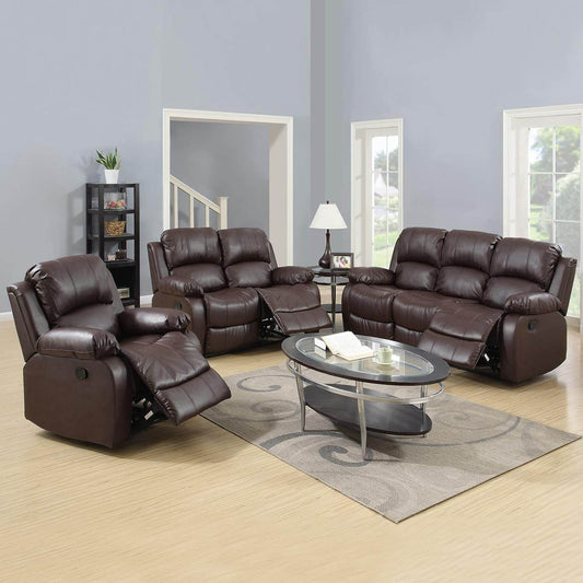 Luxury Recliner Sofa Living Room Set (A-Brown Leather, 3 Piece Set) - Loft&Timber