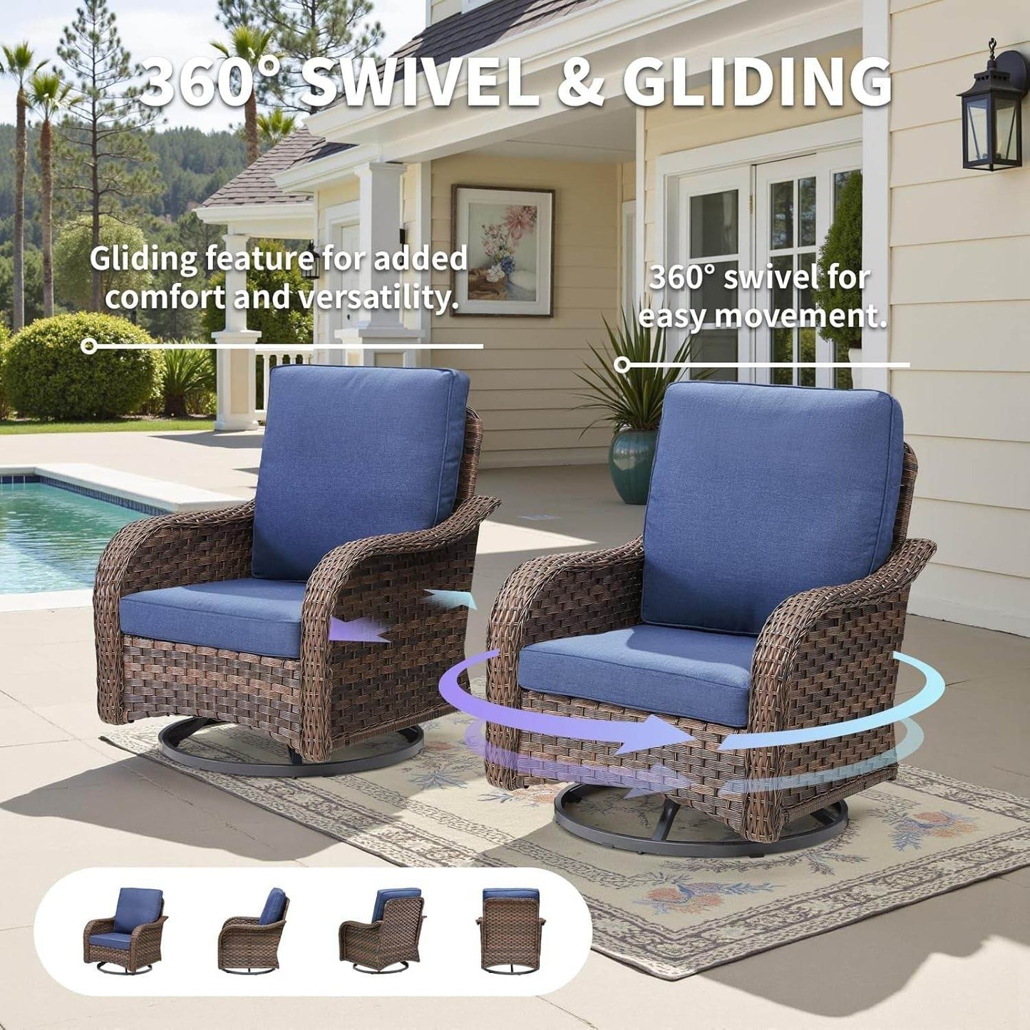 All-Weather Wicker Outdoor Patio Furniture Set With Swivel Rockers - Loft&Timber