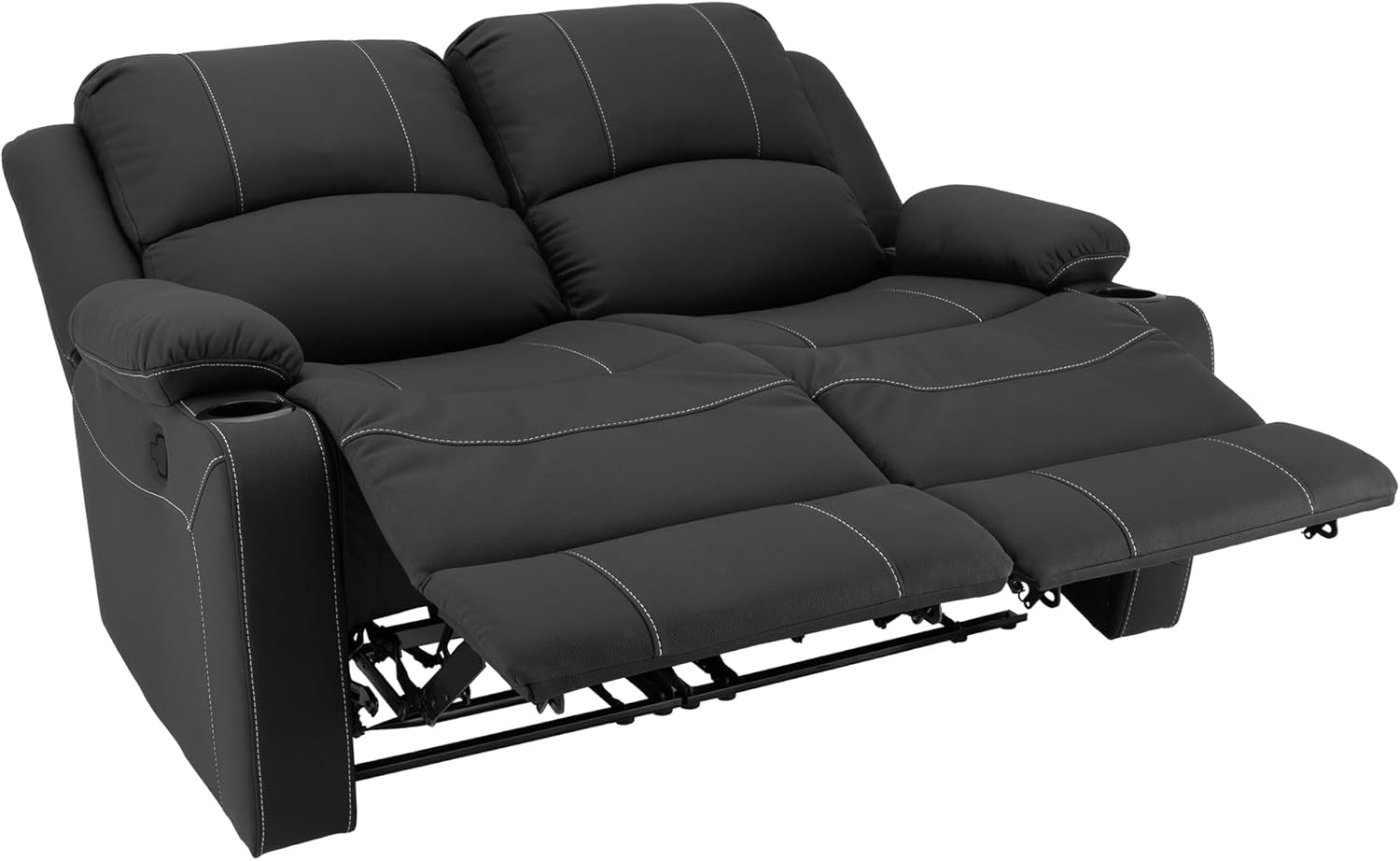58" Wall Hugger Reclining RV Theater Seats | Double Recliner RV Sofa | RV Couch | Wall Hugger Recliner | RV Theater Seating | RV Furniture (Manual, Black W/White Stiching)-3