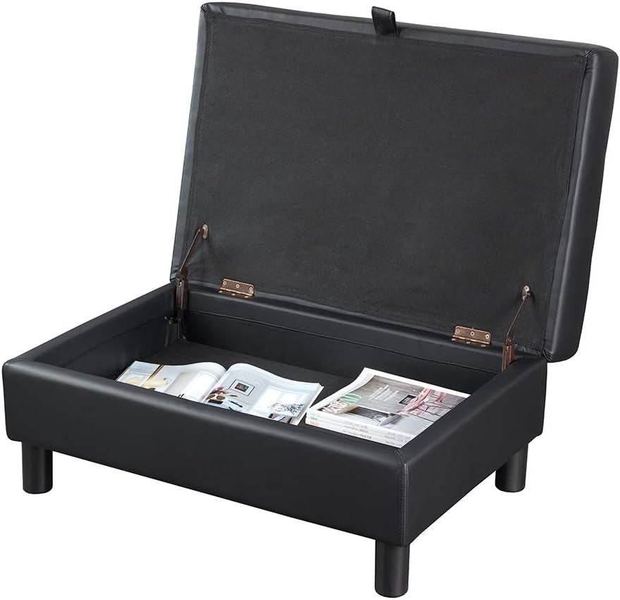 Sectional Sofa, L-Shape Faux Leather Sectional Sofa Couch Set with Chaise, Ottoman, 2 Toss Pillows.(Black) - Loft&Timber