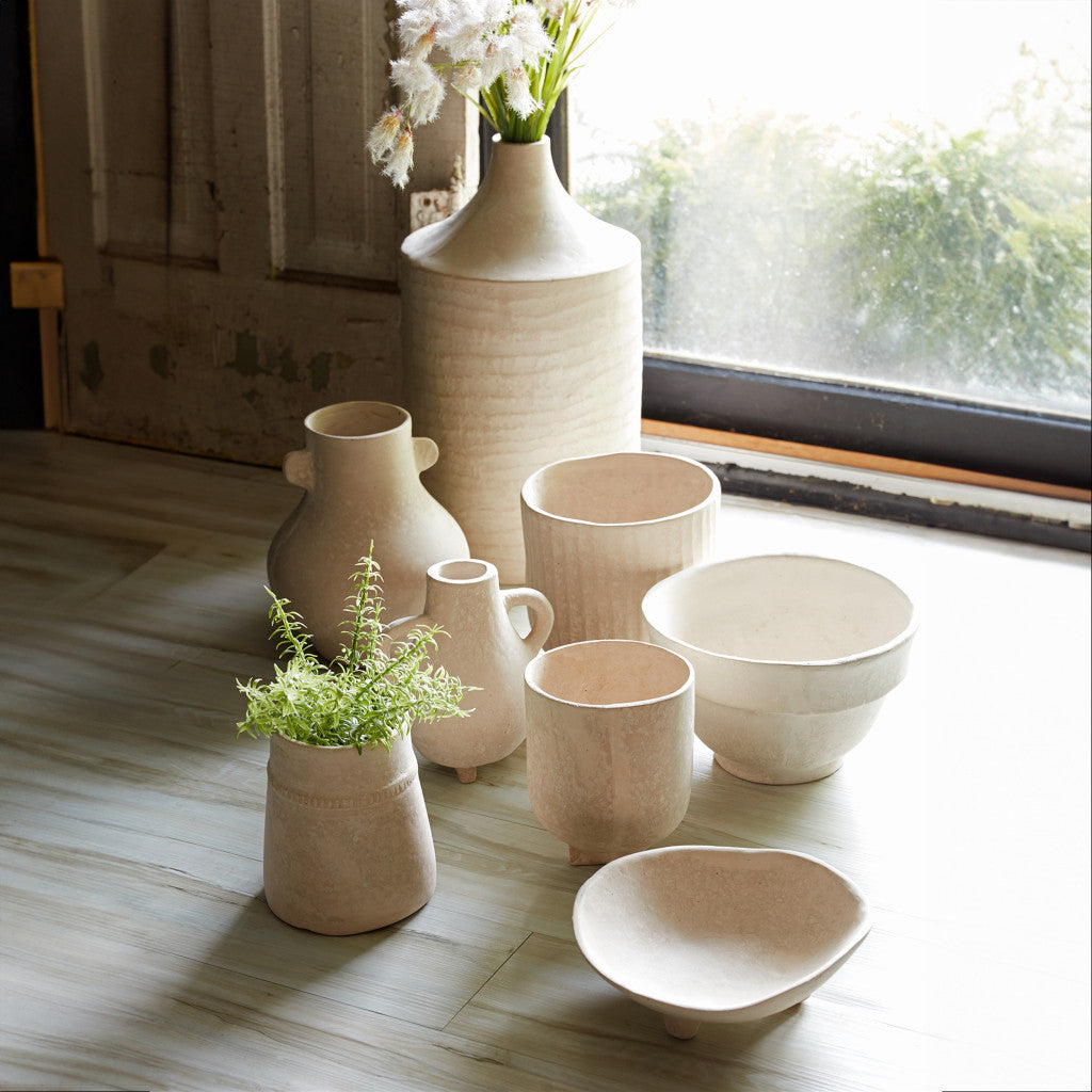 18" Beige Round Resin Floor Vase - Loft&Timber