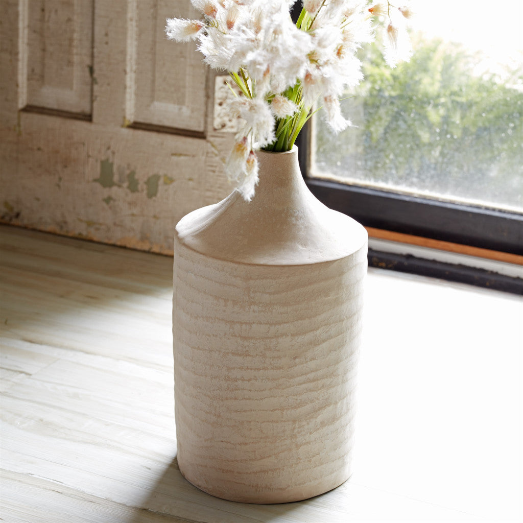 18" Beige Round Resin Floor Vase - Loft&Timber