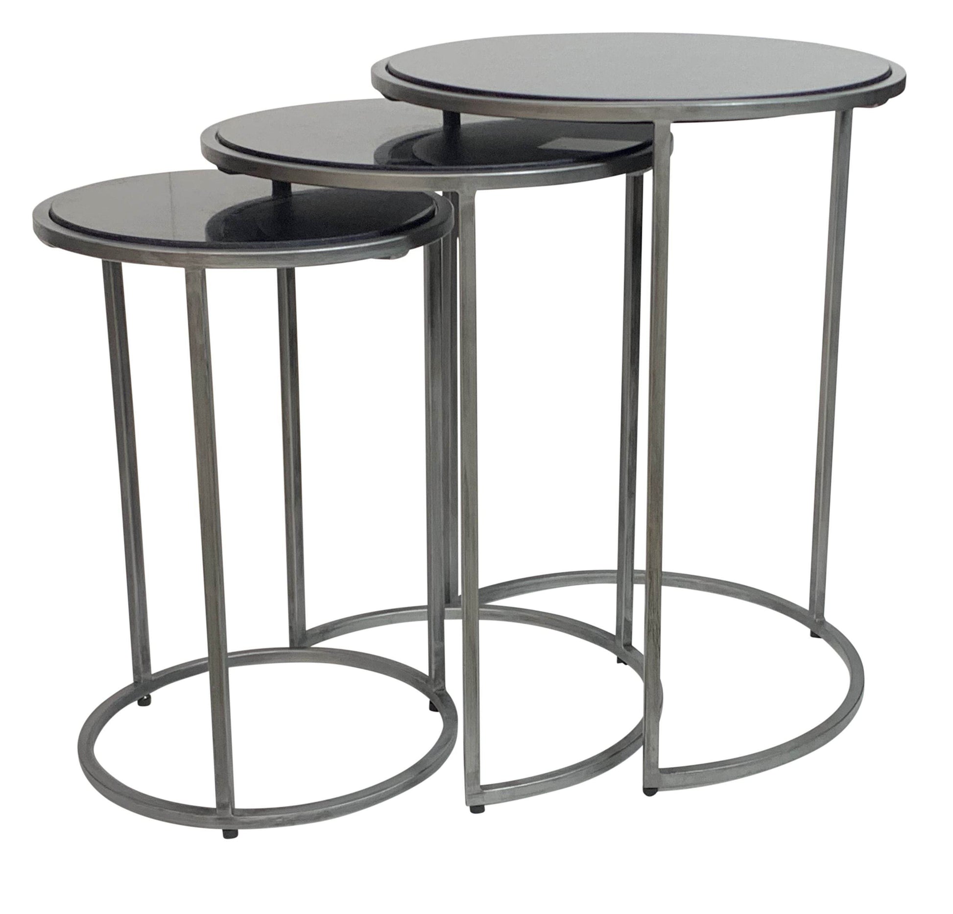 Set of Three Black and Gray Marble and Iron Round Frame Nested Tables - Loft&Timber