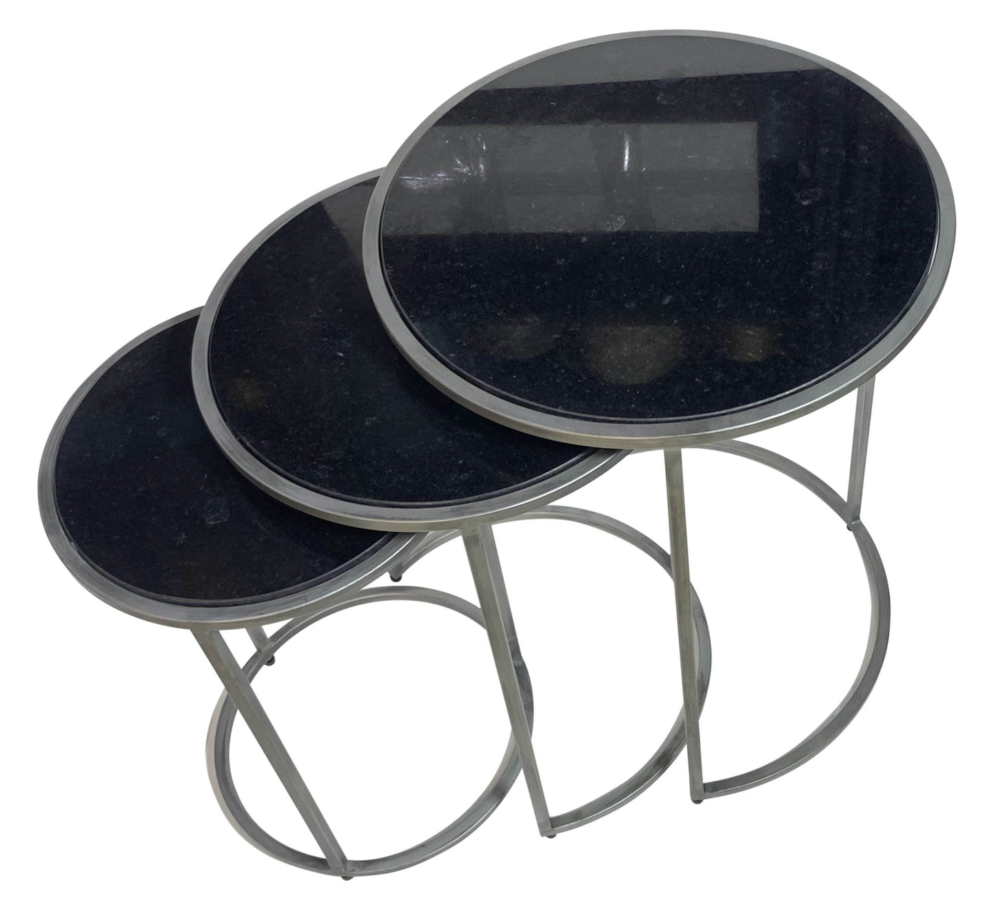 Set of Three Black and Gray Marble and Iron Round Frame Nested Tables - Loft&Timber