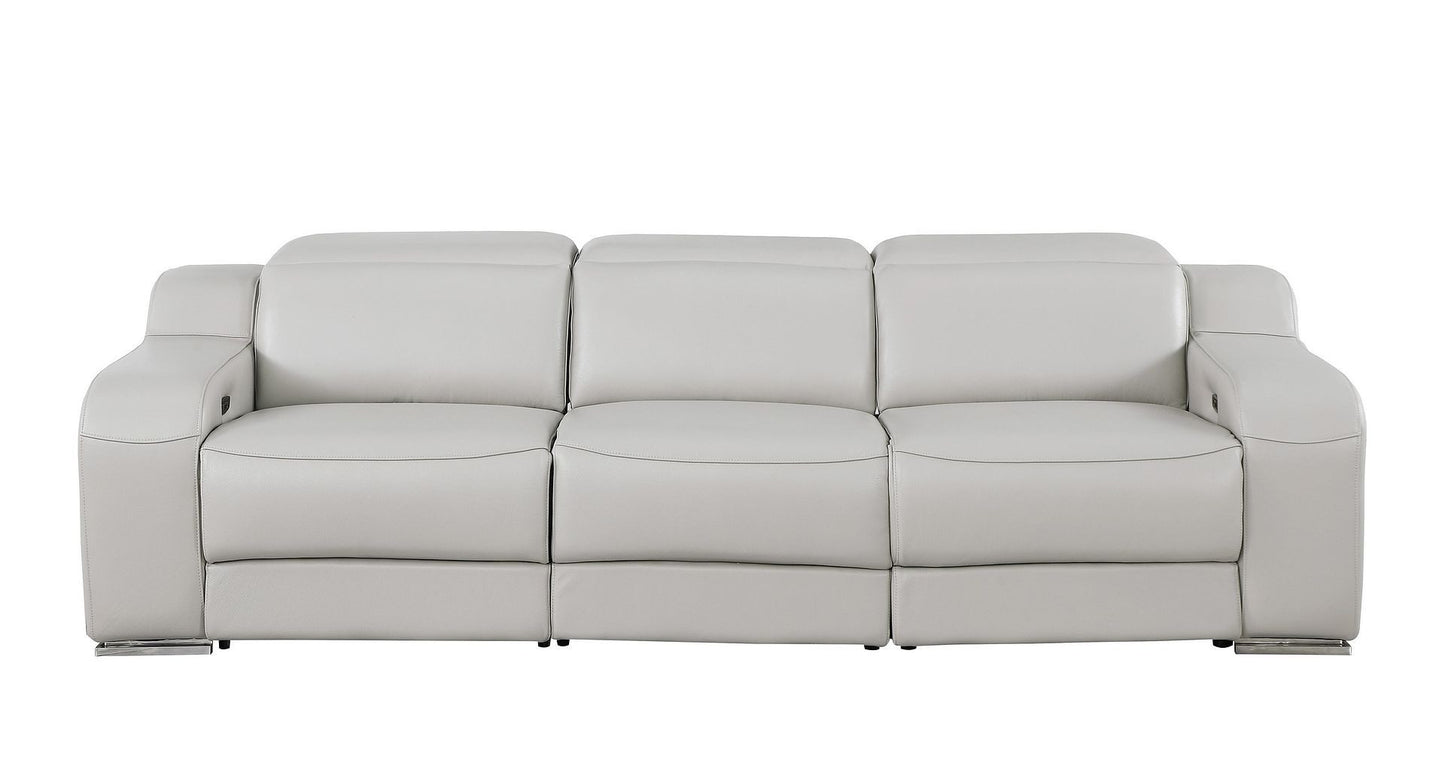 103" Light Gray Italian Leather Reclining USB Sofa-7