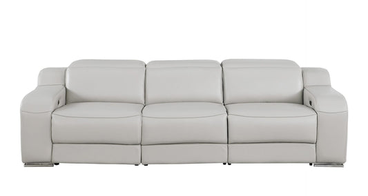 103" Light Gray Italian Leather Reclining USB Sofa-1