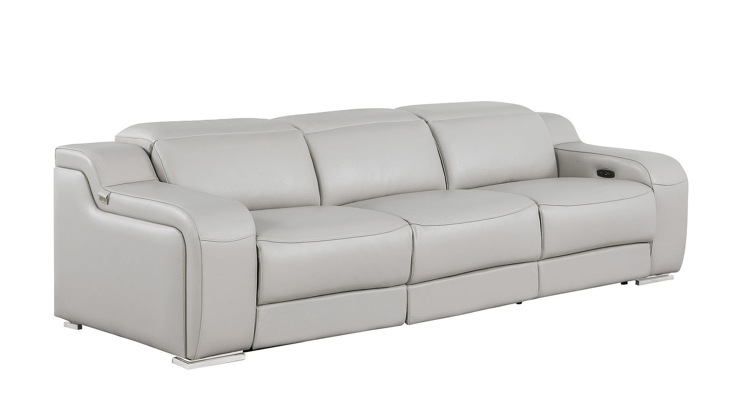 103" Light Gray Italian Leather Reclining USB Sofa-2