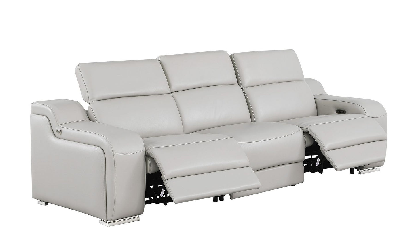 103" Light Gray Italian Leather Reclining USB Sofa-3