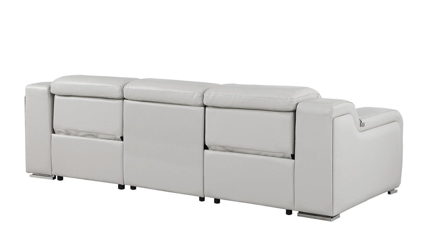 103" Light Gray Italian Leather Reclining USB Sofa-5