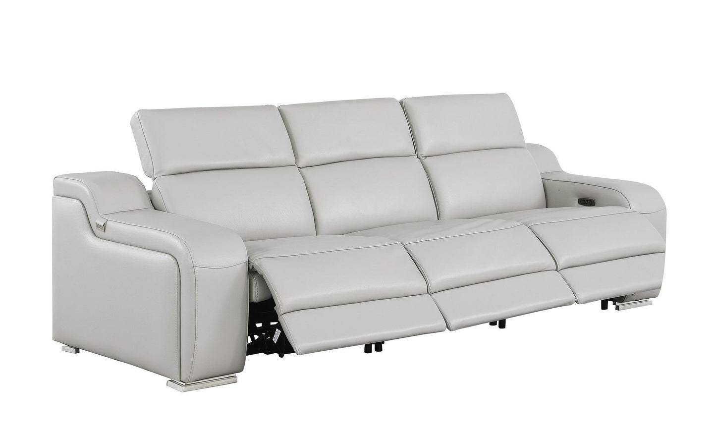 103" Light Gray Italian Leather Reclining USB Sofa-3