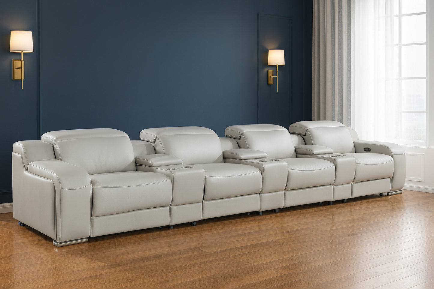 169" Light Gray Italian Leather Reclining USB Sofa-0