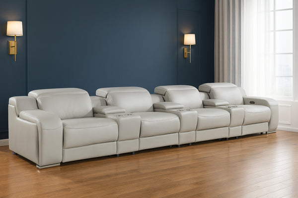 169" Light Gray Italian Leather Reclining USB Sofa-0