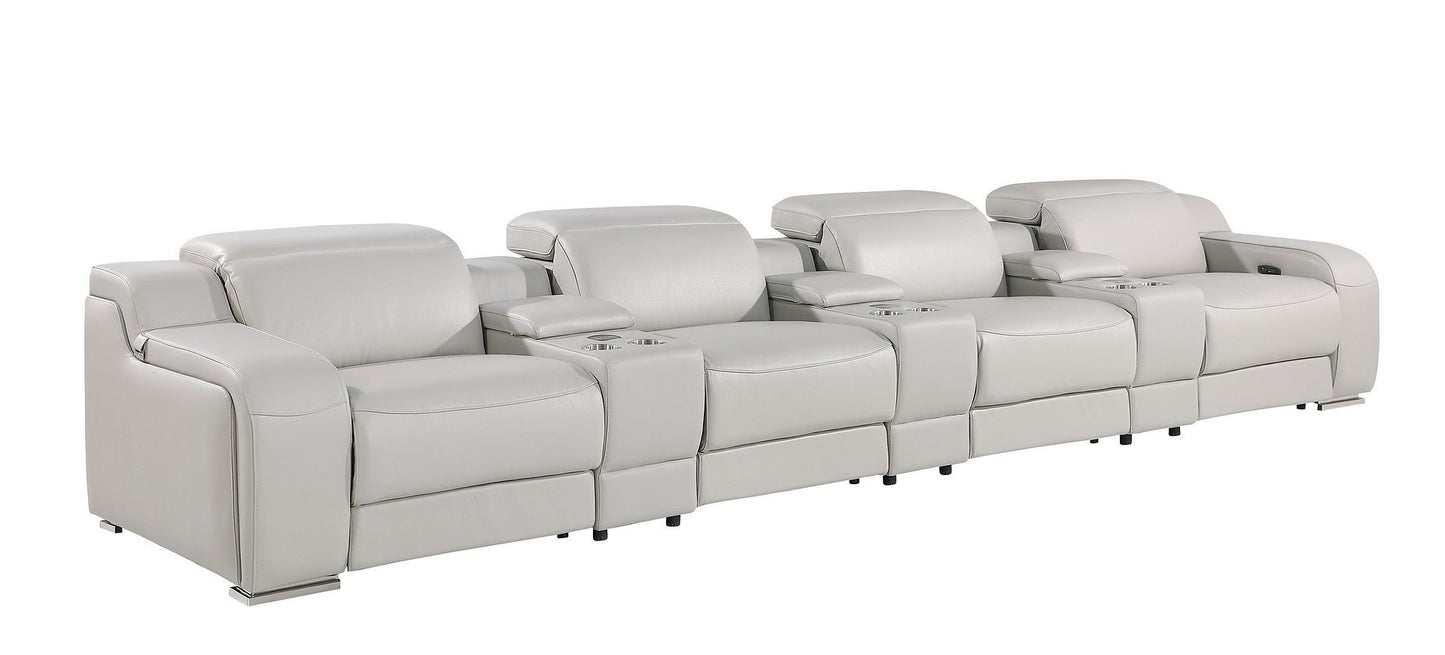 169" Light Gray Italian Leather Reclining USB Sofa-1